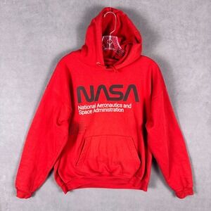 Vintage NASA Brand Mens Hoodie Size M Red Made In USA Dual Hit